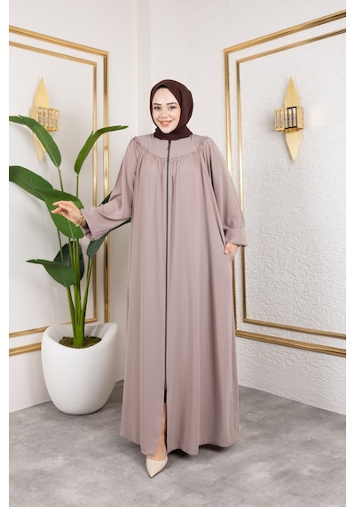 Nevayla Moda Ön Ve Arka Robalı Ferace - Bej / F0142 Bej