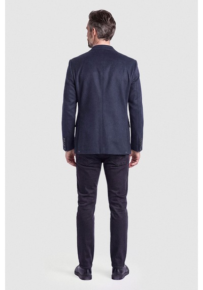 Bisse Koyu Lacivert Süet Dokulu Düğmeli Blazer Ceket Pck26k26203 40