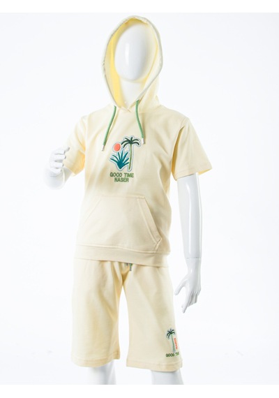 Xo Kids Erkek Çocuk Yazlık 2li Alt Üst Takım Tişort + Şort 8-14 Yaş 4221 Krem