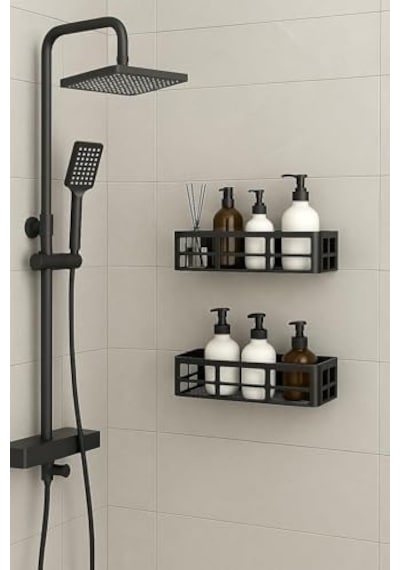 2 Adet Yapışkanlı Banyo Organizer Duş Rafı Delmeden Montaj, Su Geçirmez Banyo Ve Mutfak Duvar Organizeri,suya Dayanıklı Pratik Saklama Rafı 12x27x6.5 Cm 000 Açık Krem