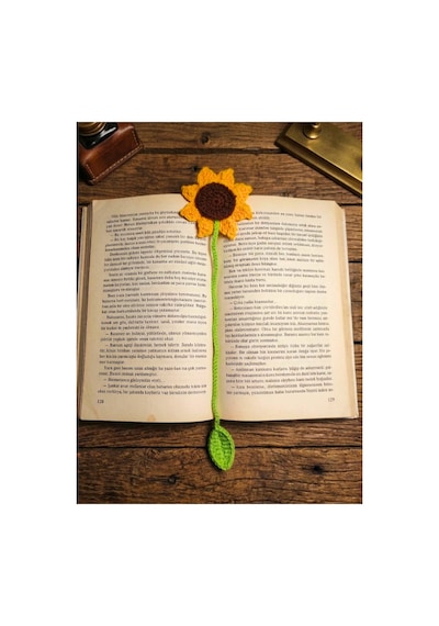 Amigurumi El Yapımı Ayçiçeği Kitap Ayracı Yüksek Kaliteli Malzeme, Detaylı İnce İşçilik