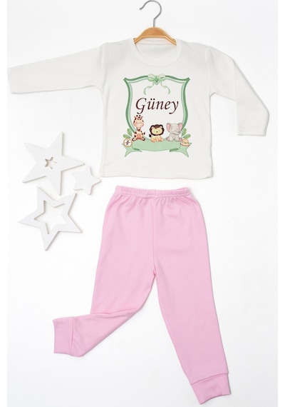 Pia Baby İsme Özel Erkek Çocuk Pijama Takımı %100 Pamuk Penye İsim Baskılı Kişiye Özel Çocuk Pijaması 10633p14pi Krem