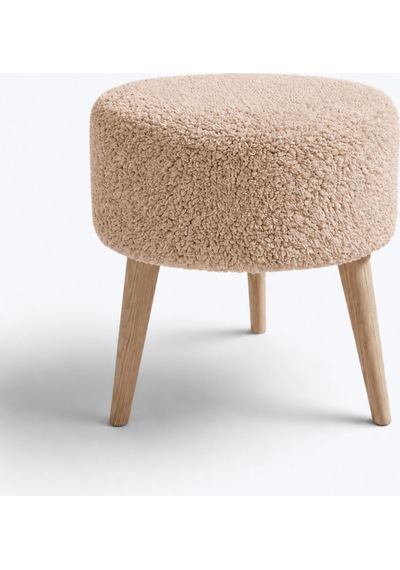 Cappucino Welsoft Kumaş Yuvarlak Puf Ahşap Ayaklı Demonte Modern Puf Tabure 40x42 Cm Cappuccino
