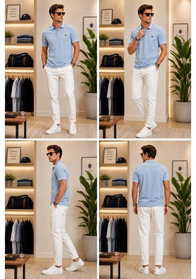 Erkek Mavi Polo Yaka T-shirt