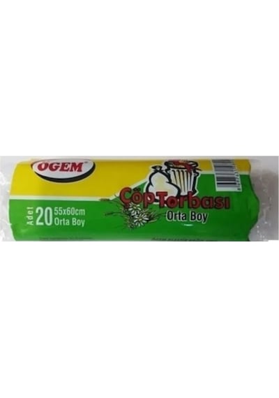 Orta Boy Çöp Torbası 55 X 60 Cm 20 Li Rulo X 1 Paket 20 Adet Siyah