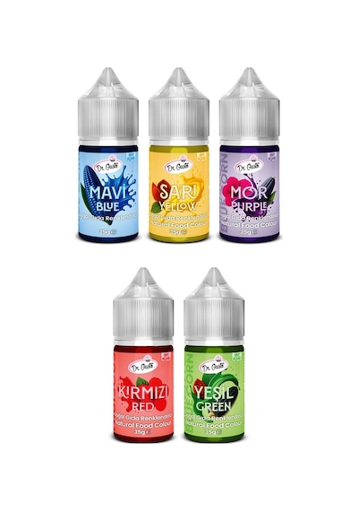 Doğal Sıvı Gıda Boyası 5x35 Gr Mavi Sarı Mor Kırmızı Yeşil