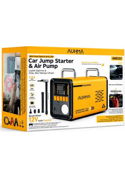 Auhma A8833 16.000mah Araç Akü Takviye Cihazı Ve Lastik Şişirme Hava Pompası