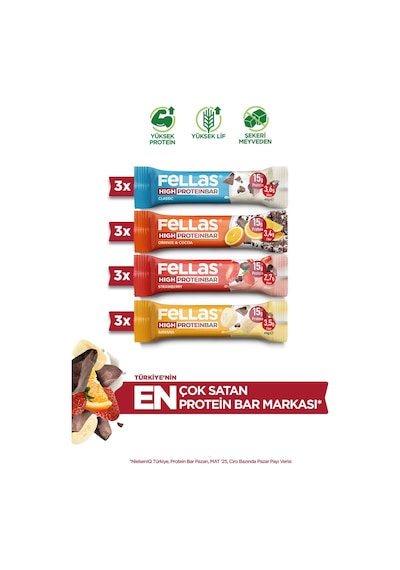 Fellas Yüksek Protein Bar 45 G Karma Kutu 12 Adet (4 Çeşit)