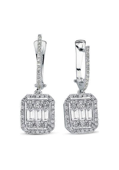 Modern Tasarım 1 Ct Baget Kare Tektaş Küpe 18 K
