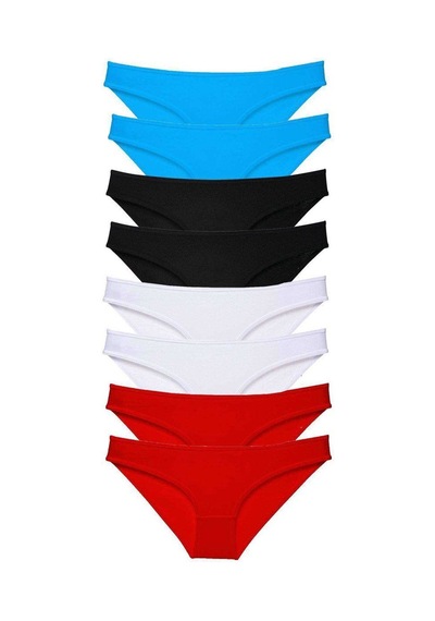 8 Adet Süper Eko Set Likralı Kadın Slip Külot Siyah Kırmızı Beyaz Mavi Standart