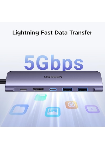 Lexroo Usb C To 4k Hdmı 100w Pd 2xusb-a Sd Micro Sd Kart Okuyucu Dönüştürücü Çoklayıcı Hub