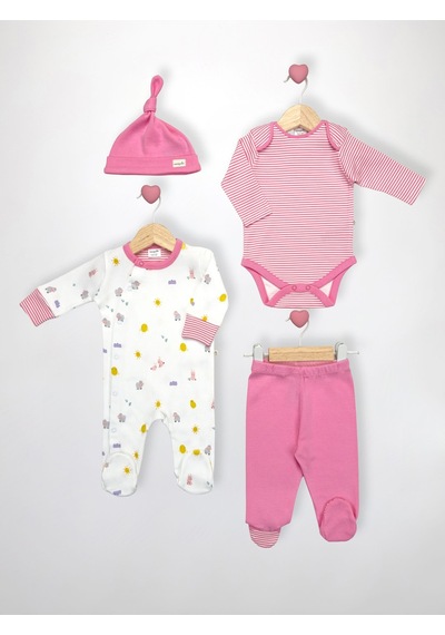 Sezgibaby Kisecik 4'lü Kız Bebek Tulum Çoklu Set Pembe