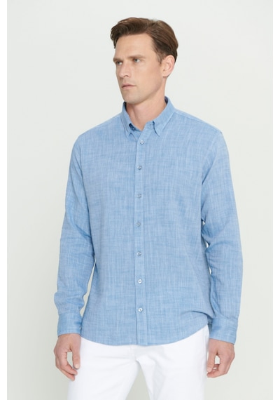 AC&Co / Altınyıldız Classics Erkek Indıgo Comfort Fit Rahat Kesim %100 Pamuk Gizli Düğme Yaka Desenli Gömlek İndigo AC&Co / Altınyıldız Classics Erkek Indıgo Comfort Fit Rahat Kesim %100 Pamuk Gizli Düğme Yaka Desenli Gömlek İndigo