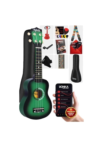 Midex Ukx-500gr Sunburs Efektli Maun Soprano Ukulele Full Set