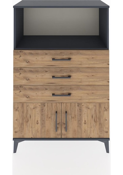 Hyperion Dolap Tek Raflı 3 Çekmeceli 2 Kapaklı 88x44x134 Antrasit-çam Antrasit