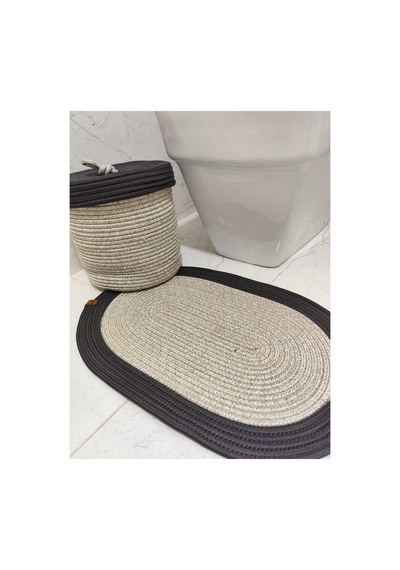Jüt Hasır 2 Li Banyo Paspas Takımı Bohem Tarzı Banyo Takımı Paspas 40x60 /sepet/25x25 Taş Siyah Taş Siyah