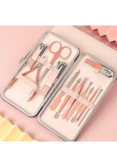 12'li Rose Gold Çantalı Taşınabilir Kişisel Bakım Seti Paslanmaz Çelik Cımbız - Manikür&pedikür Seti