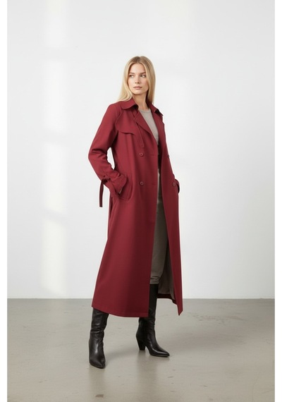 Durivya Omuz Detaylı Oversize Trençkot Bordo