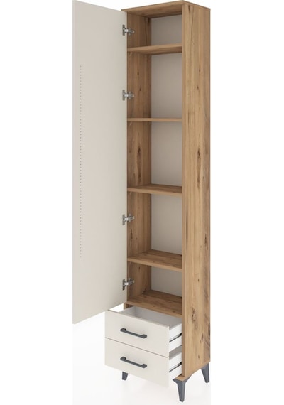 Arges Dolap 5 Raflı 2 Çekmeceli Tek Kapaklı 44x30x221 Çam-aytaşı Çam