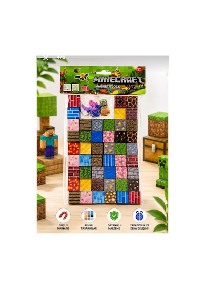 Manyetik Yapı Blokları Minecraft Mıknatıslı 49 Parça Yapı Seti 1 Figürlü Eğitici Zeka Oyuncağı