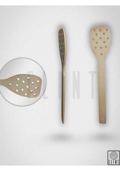 Gürgen Ağacı El Yapımı Tahta Ahşap Süzgeç Servis Spatula 32cm