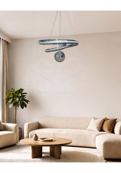 Kaos Büyük Modern Ledli Avize Çizgili 3 Renk Power Ledli Krom Kaplama Kumandalı Yatak Odası Salon Mutfak