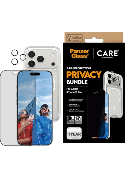 Care By Panzerglass Flagship Privacy Apple Uyumlu iPhone 17 Pro 3'lü Telefon Koruma Set- Bundle Uwf+kılıf+lens