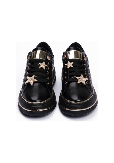 Mubiano Kadın Sneaker Gold Yıldız Detaylı Kalın Tabanlı Spor Ayakkabı Veronica Siyah Siyah