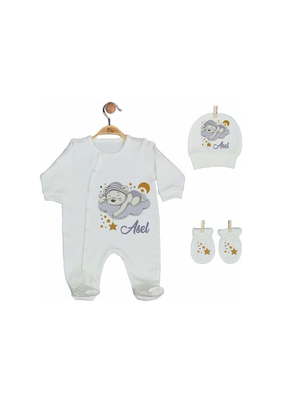 Pia Baby Gl 2002 İsme Özel Ayıcıklı Beşli Tulum Set Krem