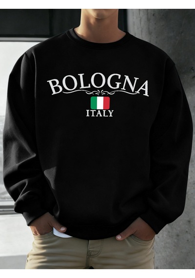 Startmore Startmorebologna İtalya Bayrağı Desen Kazaklar Erkekler Sokak Polar Spor Hipster Sonbahar Hip Hop Gevş Siyah