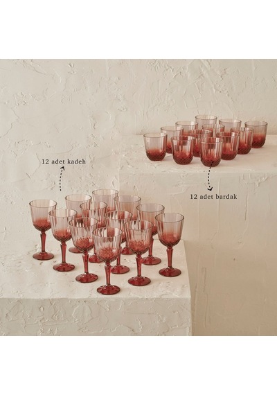 Bella Maison Colore Kesme Bardak-kadeh Seti 24'lü Gülkurusu Pembe - Şeffaf