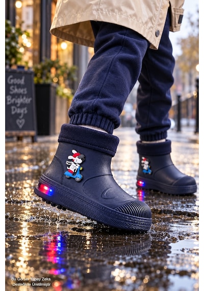 Muggo Muppy Işıklı Kürk Detaylı Unisex Çocuk Günlük Yağmur Ve Kar Botu Lacivert
