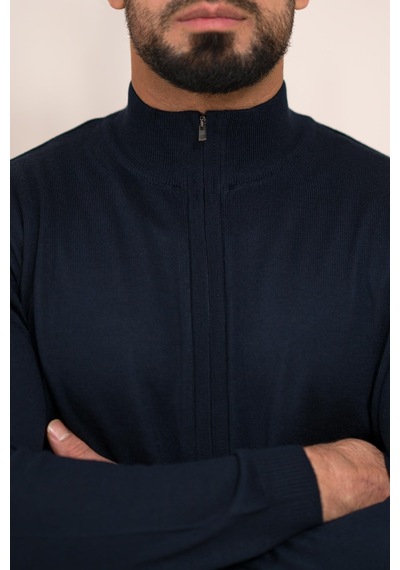 Woolen World Regular Fit Dik Yaka İnce Baharlık Triko Hırka Lacivert