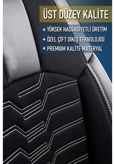 Renault Kangoo E-tech 2+1 Deri Detaylı Oto Koltuk Kılıfı Ön Arka Set Siyah Beyaz Platinium Model Fs