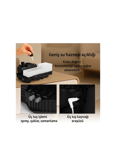 Dekoratif Tren Tasarımlı Buhar Makinesi Led Işıklı Sessiz Nemlendirici & Difüzör Beyaz - 784005232