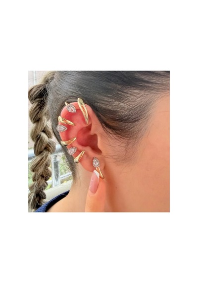 Lunarie Damla Zirkon Taşlı Dikenli Kulak Tırmığı Ear Cuff Küpe Altın