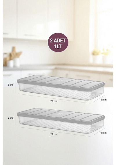 2 Adet 1 Lt. Nora Organizer Buzdolabı Buzluk Düzenleyici Saklama Kabı Mürdüm