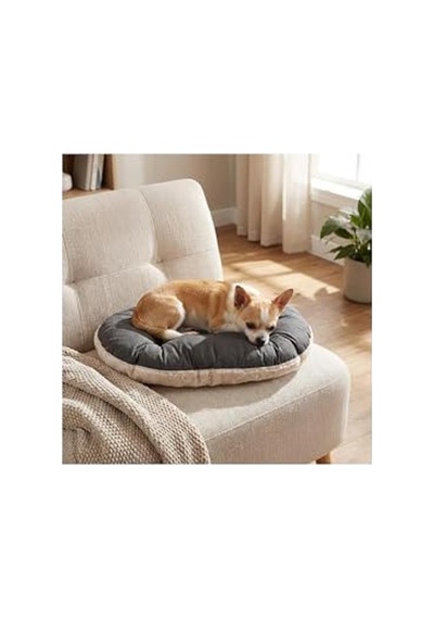 Gri-beyaz Oval Peluş Yatak, 55 Cm X 36 Cm - Kedi Ve Küçük Köpekler İçin