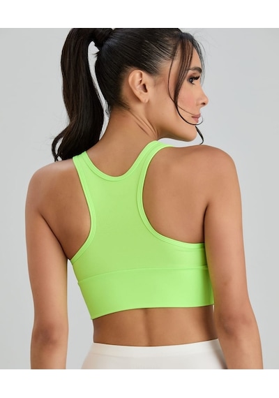 Aurafit Arkası Halter Kesim U Yaka Spor Sütyeni/Büstiyer/Crop Top- Yeşil