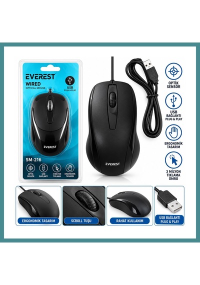 Trendexa Kablolu Usb Işıklı Optik Mouse 1200 Dpı Mac