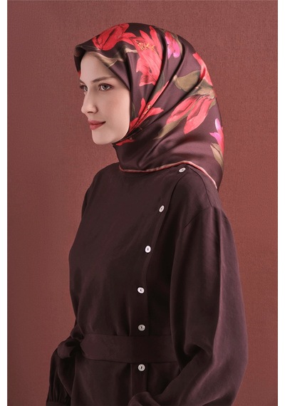 Armine İpek Eşarp 2027 Kış - 9620-06 Kahverengi Twill