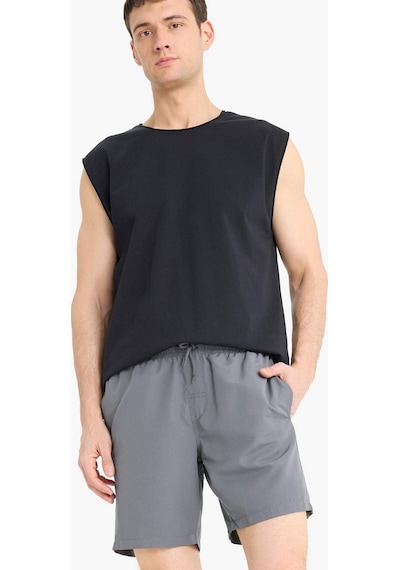 DeFacto Regular Fit Kısa Boy Cepli File Astarlı Beli Bağcıklı Düz Hafif Kumaş Deniz Şortu E5133AXNSGR474