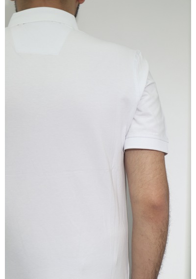 Santa Dmctekstil Erkek Desenli Spor Kesim Rahat Kalıp Polo Yaka T-shirt Beyaz