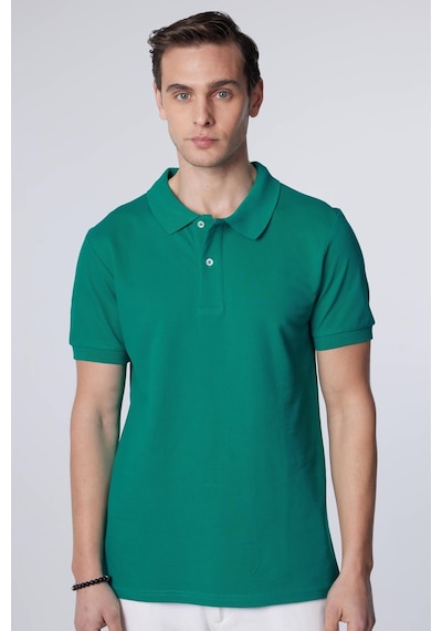 Tudors Erkek Slim Fit Dar Kesim %100 Pamuk Düz Pike Yeşil Polo Yaka Tişört-30579-yesıl Yeşil