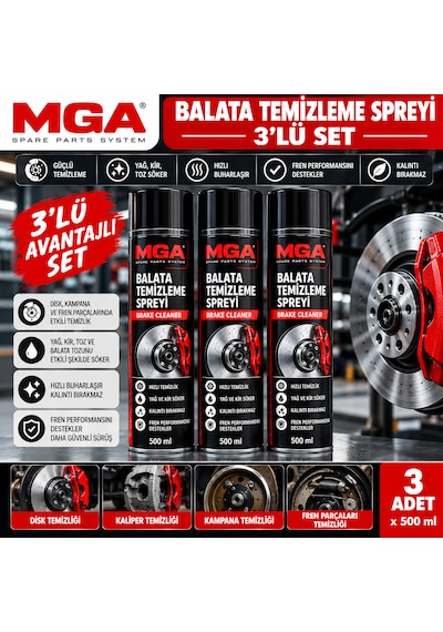 Mga Balata Temizleme Spreyi 3'lü Set 500 Ml X 3 Adet Fren Balata Disk Temizleyici