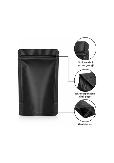 Alüminyum Doypack Yeniden Kullanılabilir Folyo Poşetler, Fermuarlı, Koku Geçirmez, Ayakta Durabilen, Gıda Saklama, 50'li Paket Siyah, 13 X 22 Cm Çok Renkli