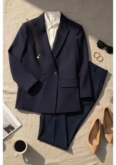Hanezza Çift Düğmeli Blazer Ceket Plus Size Lacivert - 789093682 Lacivert
