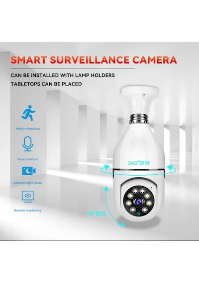 Ampul Kamera Harekete Duyarlı Gece Görüşlü Kablosuz Bebek Izleme Kamerası Güvenlik Akıllı Wifi 360hd