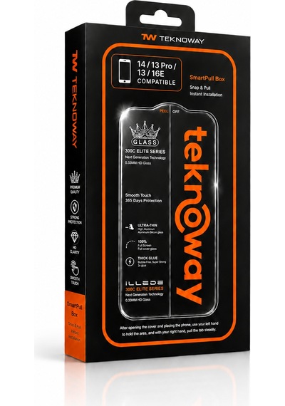 Teknoway İllede Apple Uyumlu iPhone 14 / 13 Pro / 13 / 16e Ekran Koruyucu Tam Kaplama Şeffaf