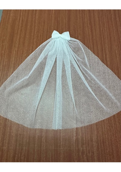 Kırık Beyaz Kısa Simli Fiyonklu Duvak